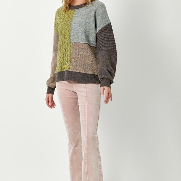 MYSTREE COLOR BLOCK MIXED WEAVE PULLOVER SWEATER - Picture 5 of 6